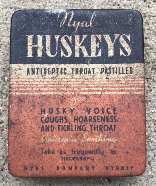 Vintage Nyal Huskeys Antiseptic Throat Pastilles Tin Made in Australia