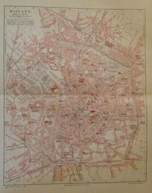 1896 MAILAND ITALIEN alte Landkarte Stadtplan antique city map Litho Milano