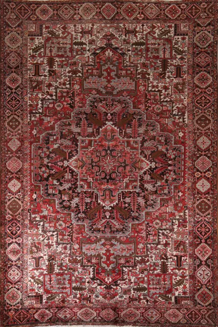 Vintage Traditional Geometric Wool Heriz Living Room Area Rug 9x13 Handmade Rug