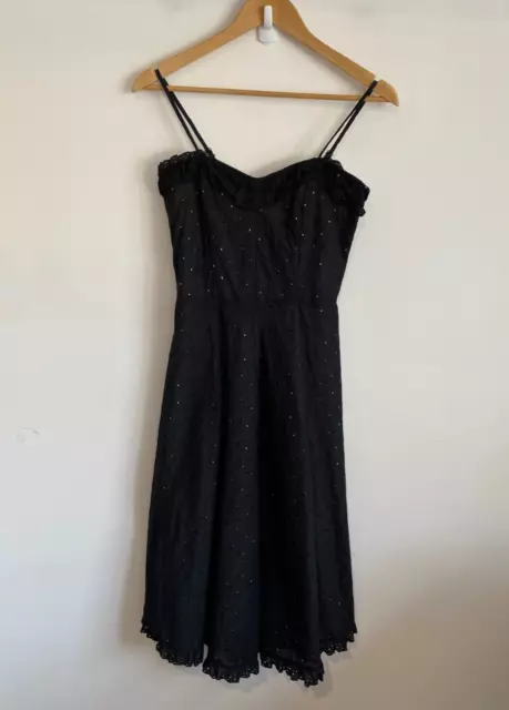 Target Dress Womens Size 8 Black Strappy Eyelet Ruffle Zip Flowy Comfy Lined