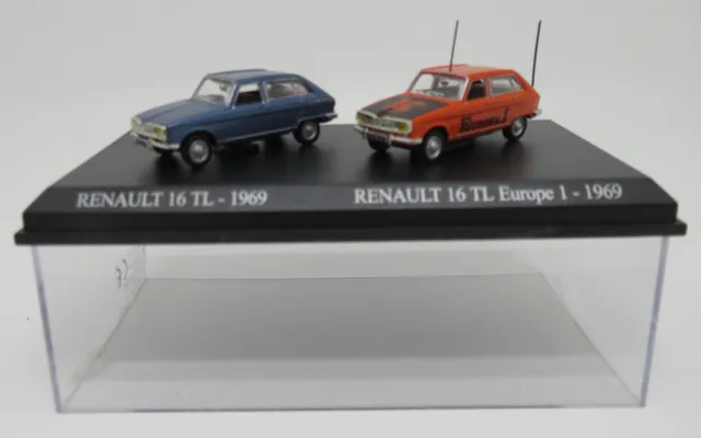 Coffret Atlas Duo 2 Metal Uh Ho 1/87 Renault 16 Tl 1969 + R16 Tl Europe 1 In Box