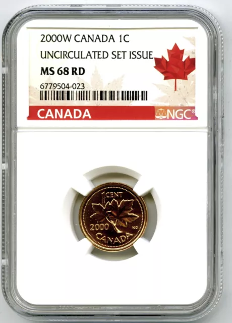 2000 ' W ' Mint 1C Canada Cent Ngc Ms68 Uncirculated Penny Maple Leaf Red Label