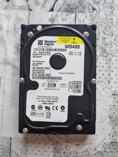 Western Digital Caviar 40GB IDE Internal Hard Drive 3.5inches WD400 model