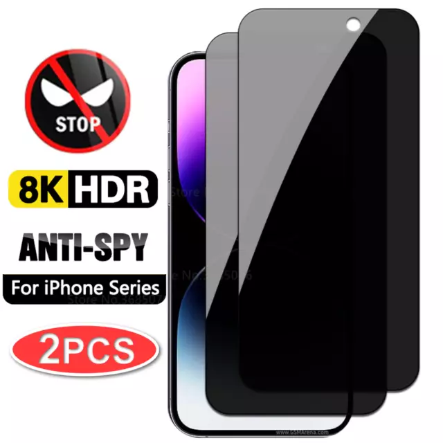 2x iPhone 15 14 13 12 11 Pro Max Privacy AntiSpy Tempered Glass Screen Protector