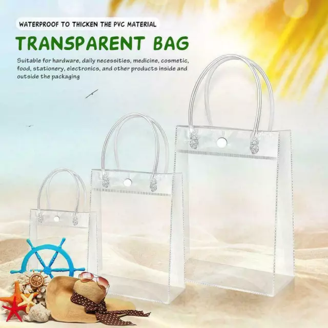 Clear Tote Bag PVC Transparent Handbag Shoulder Shopper Bag Beach Food Packaging