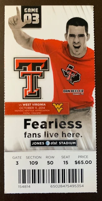Texas Tech Red Raiders 10/11/2014 NCAA football ticket stub vs West Virginia