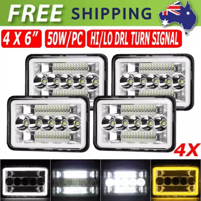 4pcs 4x6'' LED Headlights DRL Turn Light for Toyota Landcruiser 61 62 80 Series