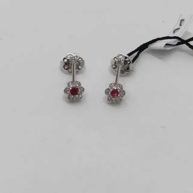 Boucles D'Oreilles Bouton Recarlo Or Blanc 18KT Diamants Et Rubis (0039) Outlet