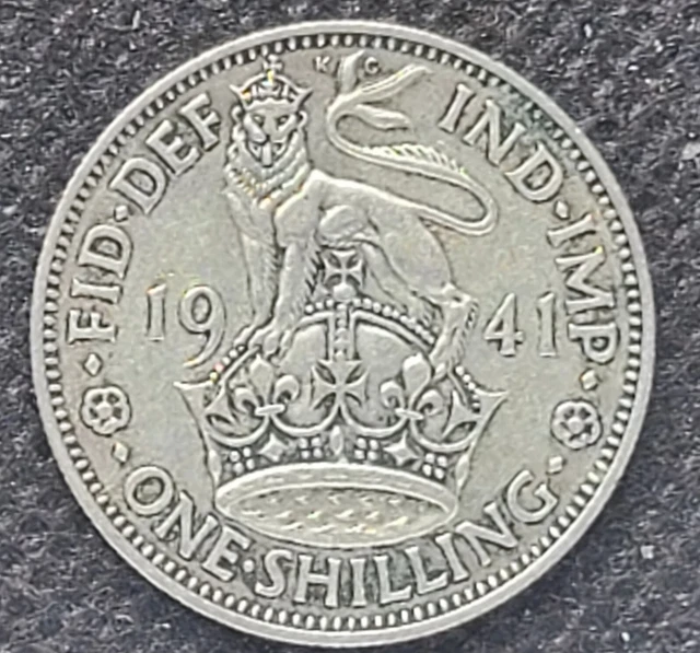 English 1941 Silver 1 Shilling Coin, KM #853, (Great Britain, UK)