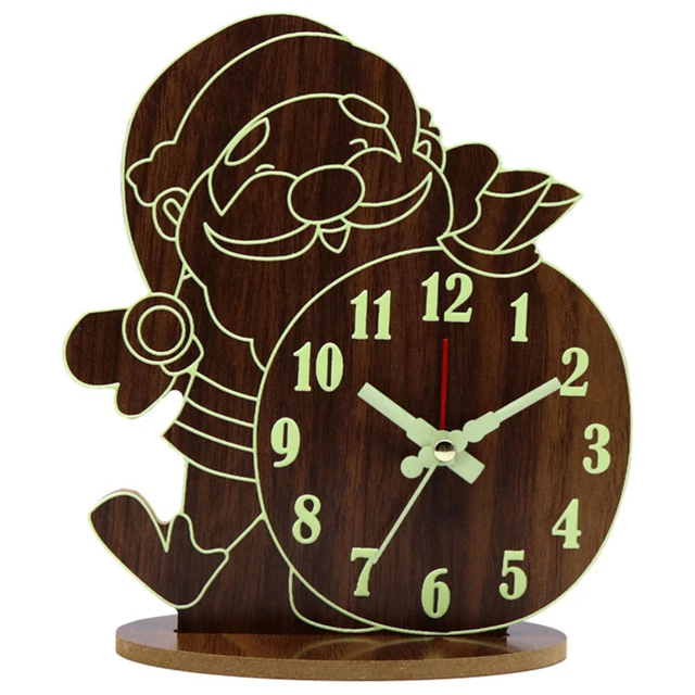 Reloj Santa de dibujos animados reloj luminoso número de madera reloj alarma sin batería