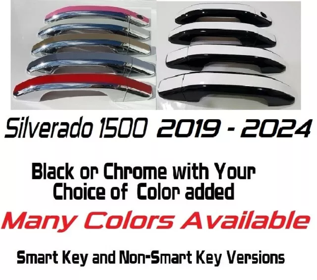 Black OR Chrome Door Handle Overlays 2019 - 2024 Chevy Silverado 1500 U PICK CLR