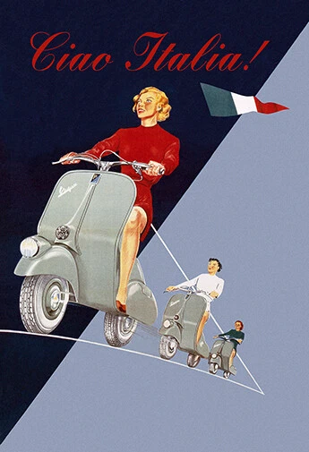 VESPA PIAGGIO "CIAO ITALIA"  PUBBLICITÀ ANNI '50 poster 70 x 50 cm