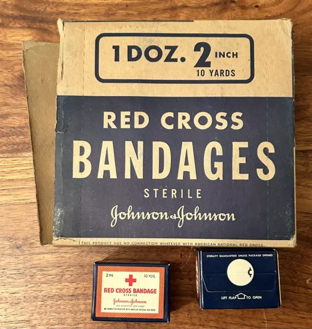 Case of 12 Vintage Red Cross Johnson & Johnson Sterile Gauze Bandages 2”