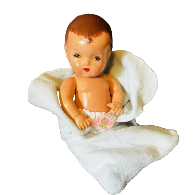 Vintage All Composition Doll Maybe Horsman  Baby Precious + Layette Blanket 12in