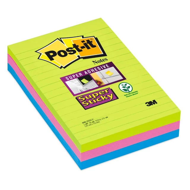Blocco foglietti Post it® Super Sticky rettangolari - 660-3SSUC - a righe - 101