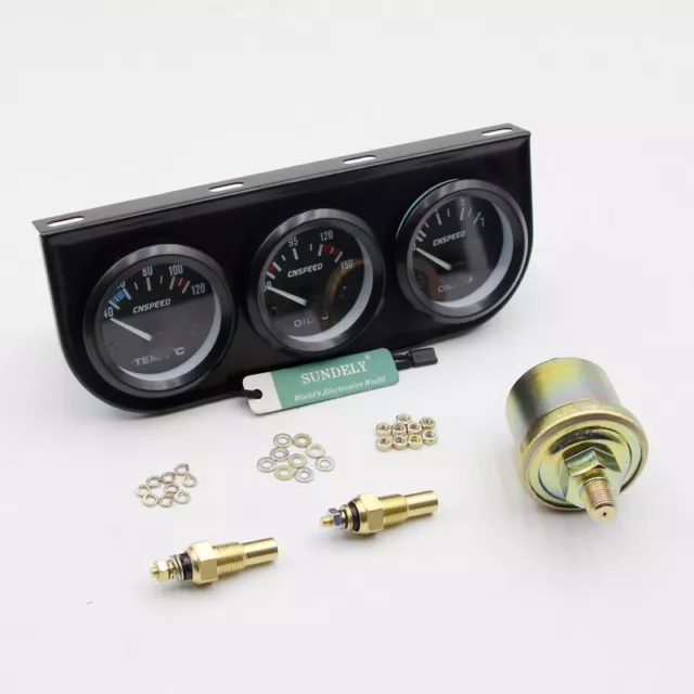 2″ Car Auto Black Face Triple Gauge Set Oil Pressure Oil Temperature Water Temp