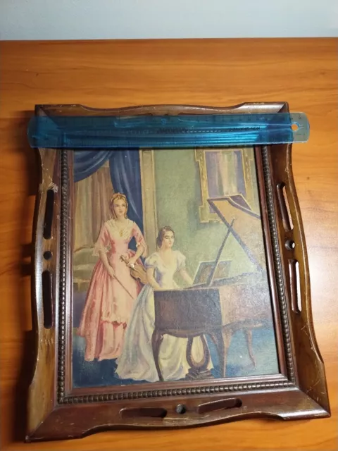 1930's Antique Victorian PRINT Signed By ALAN  FORBES  Girls PlayPiano  & Violin