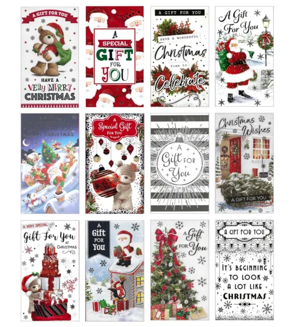 12 x Weihnachtsgeld Umschlag Brieftaschen gemischte Designs niedlich & gehandelte Geschenkkarte Weihnachten
