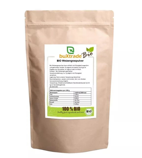 500g | Bio Weizengraspulver | Weizengras Pulver | 100% rein | Weizengrassaft