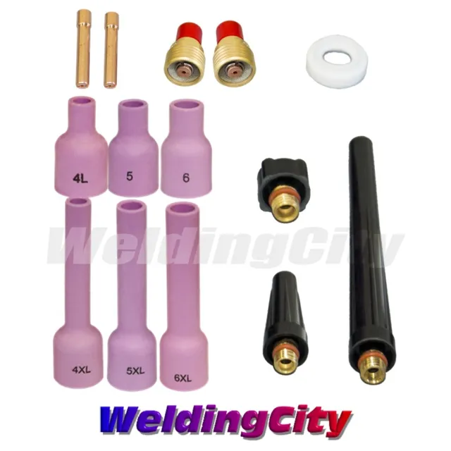 WeldingCity® 14-pcs Long Cup Gas Lens Kit 1/16" TIG Welding Torch 9/20 T39A