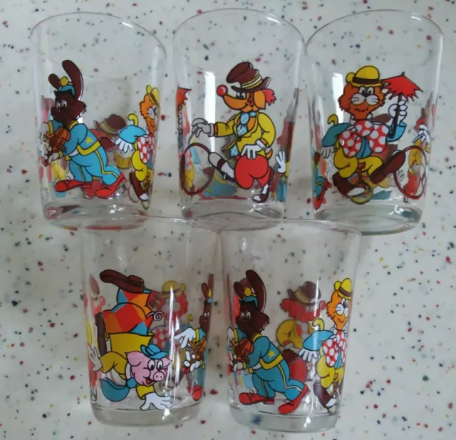 5 Vintage Retro 50-60s Cartoon Animal Print Tumbler Drinking Glasses Kitsch Set