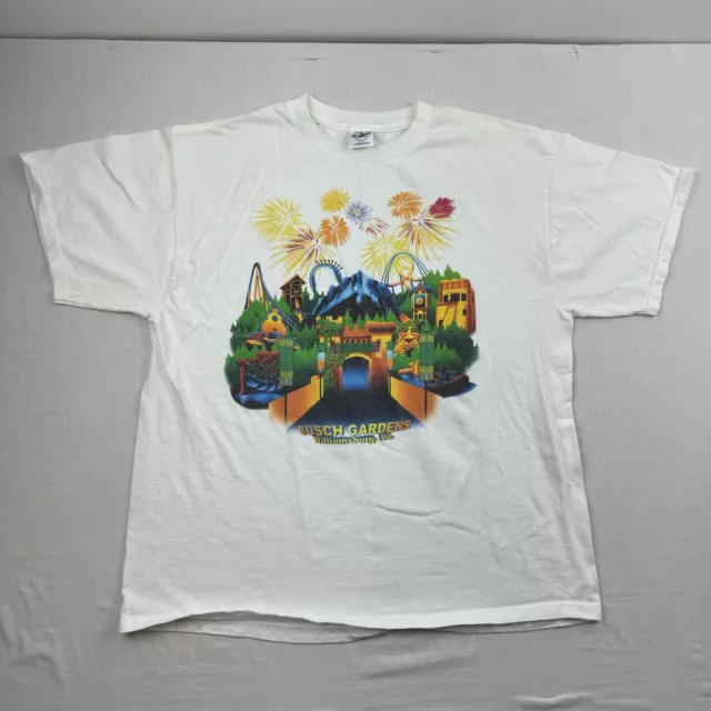 Vintage Busch Gardens Shirt Adult XL White Theme Park Colorful Williamsburg Y2K