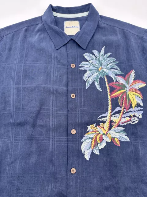 Tommy Bahama Jaquard Short Sleeve Button Up Shirt 100% Silk Men's Size M Blue