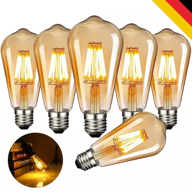 6x E27 ST64 LED 4W Birne Edison Vintage Retro Lampe Glühlampe Filament Glühbirne