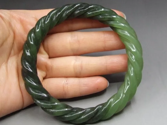 2.48" Certified Natural Nephrite old Hetian jade twisted silk bangle bracelet