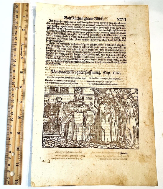 1559 Leaf W/ Woodcut From German Petrarch's De Remediis Utriusque Fortune — A