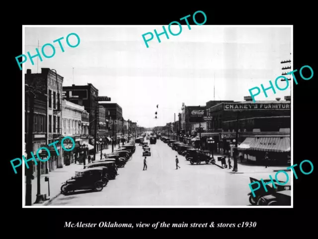 OLD LARGE HISTORIC PHOTO OF McALESTER OKLAHOMA THE MAIN STREET & STORES c1930