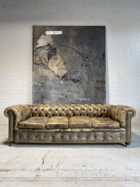A HUGE Vintage MidC Leather Chesterfield Sofa In original Leathers 247cm