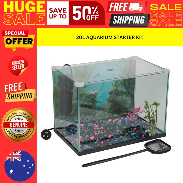 20 Litre Fish Aquarium Tank Starter Kit Pack With Accessories And Glass Fish Net