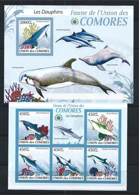 Comores 2009 Mini Sheet Bloc Faune Minr : 2445 - 49, 530 Dolphin Imperf