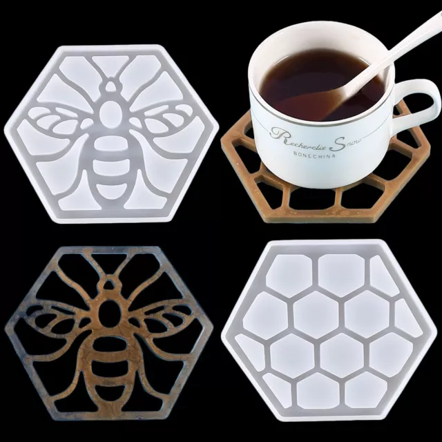 2PCS Silicone Coaster Mold Honeycomb Bee Resin Casting Mould Home Decoration DIY