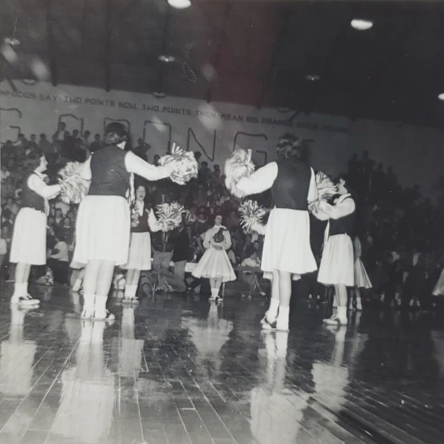 Vintage Photo 1960 JV Basketball Cheerleaders Saddle Shoes Pom Poms Circle