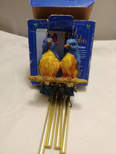 Bird Buddies Mini chime 2 Porcelian Blue Birds On Stick aluminum tubes in box