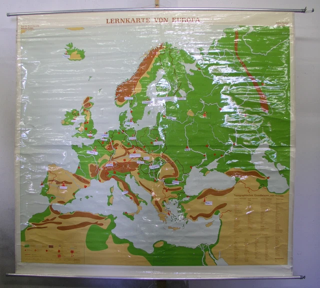 SCHOOL WALL MAP Beautiful Vintage Learning Map Europe 202x190cm 1977 £ ...