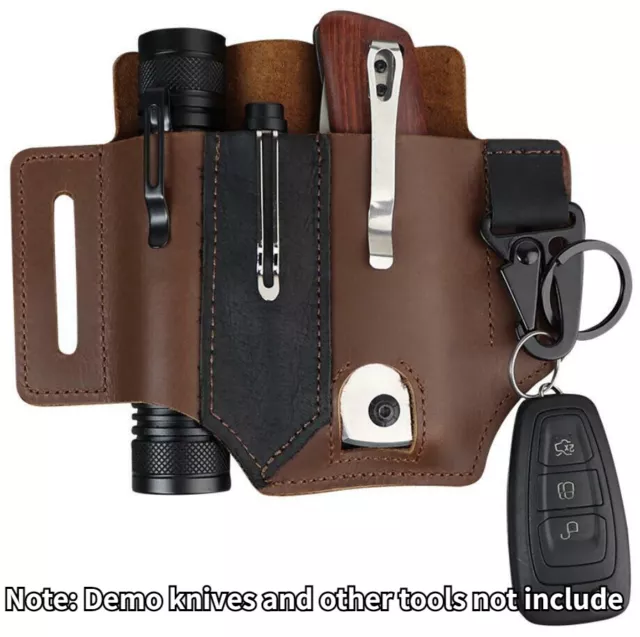Portable EDC Belt Pouch Flashlight Pen Knife Genuine Leather Pouch Tool Kit Bag