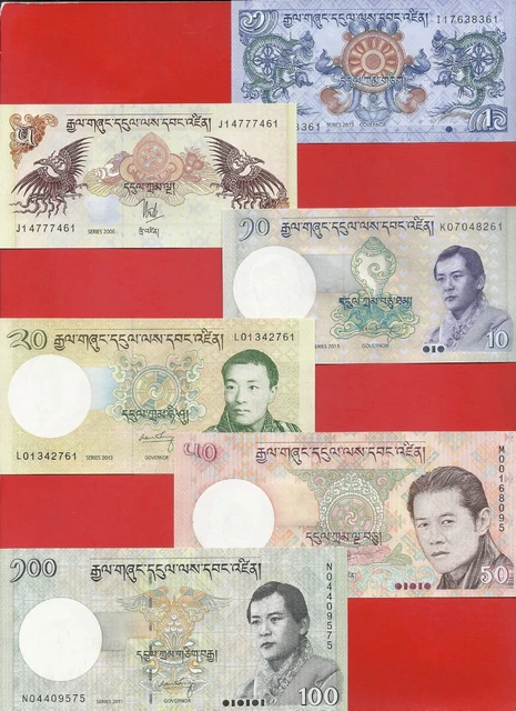 Bhutan 1 5 10 20 50 100 ngultrum 2006-13 set of 6 Uncirculated