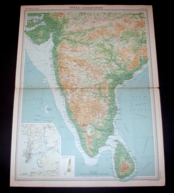 THE TIMES ATLAS 1921  - INDIA - SOUTHERN SECTION, Map Plate 58