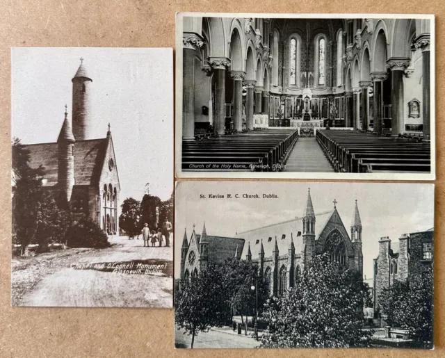 3 DUBLIN POSTCARDS O'Connell Monument Glasnevin, St Kevins, Holy Name Ranelagh