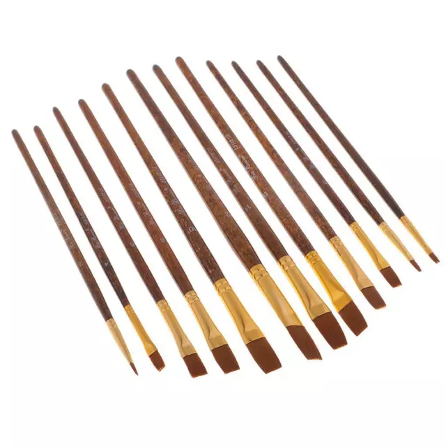 12 Nylon Hair Artist Paint Brush Acrylic Watercolor Flat Fine Hand Point Tip 3