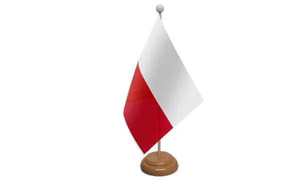 Poland Table Desk Flag With Wooden Base