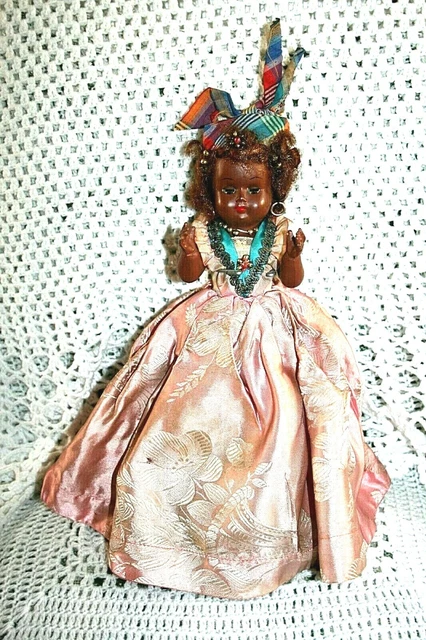 Poupée Ancienne Mulâtre 36 Cm - Habit Créole - Objet De Collection Occasion