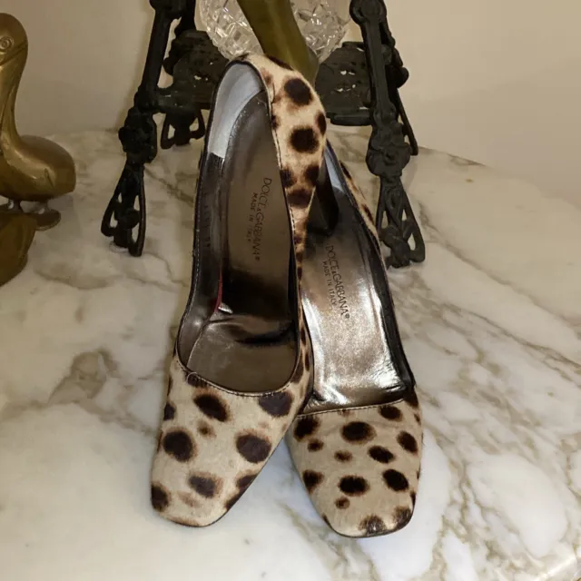 DOLCE & GABBANA Animal Leopard Cheetah Print Calf Pony Hair Pump Heels Sz37.