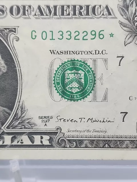 Series 2017-A US One Dollar Bill Star Note $1  G01332296✯ 3