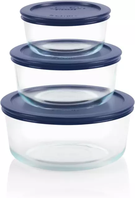Pyrex (6) 7200 2 Cup Glass Bowls & (6) 7200-PC Sea Glass Blue Lids