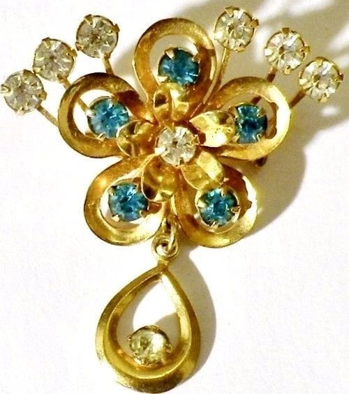 Broche Pendentif Vintage Cristaux Couleur Or - Ancien, Sans Marque, Occasion, Référence 3433