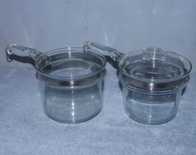 Vintage Pyrex Flameware Glass Double Boiler Stove Top Cooking Pot 6283  1.5/2 qt 